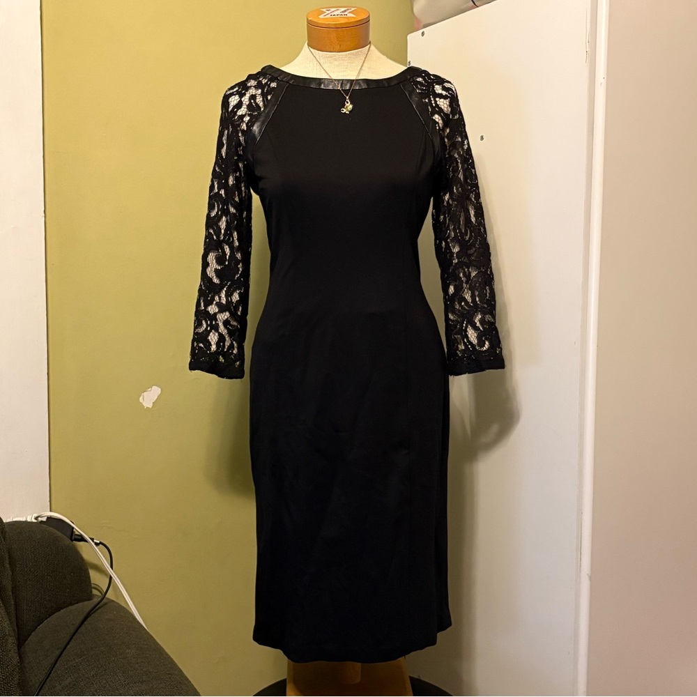 Adrianna Papell Black Dress with Lace Sleeves